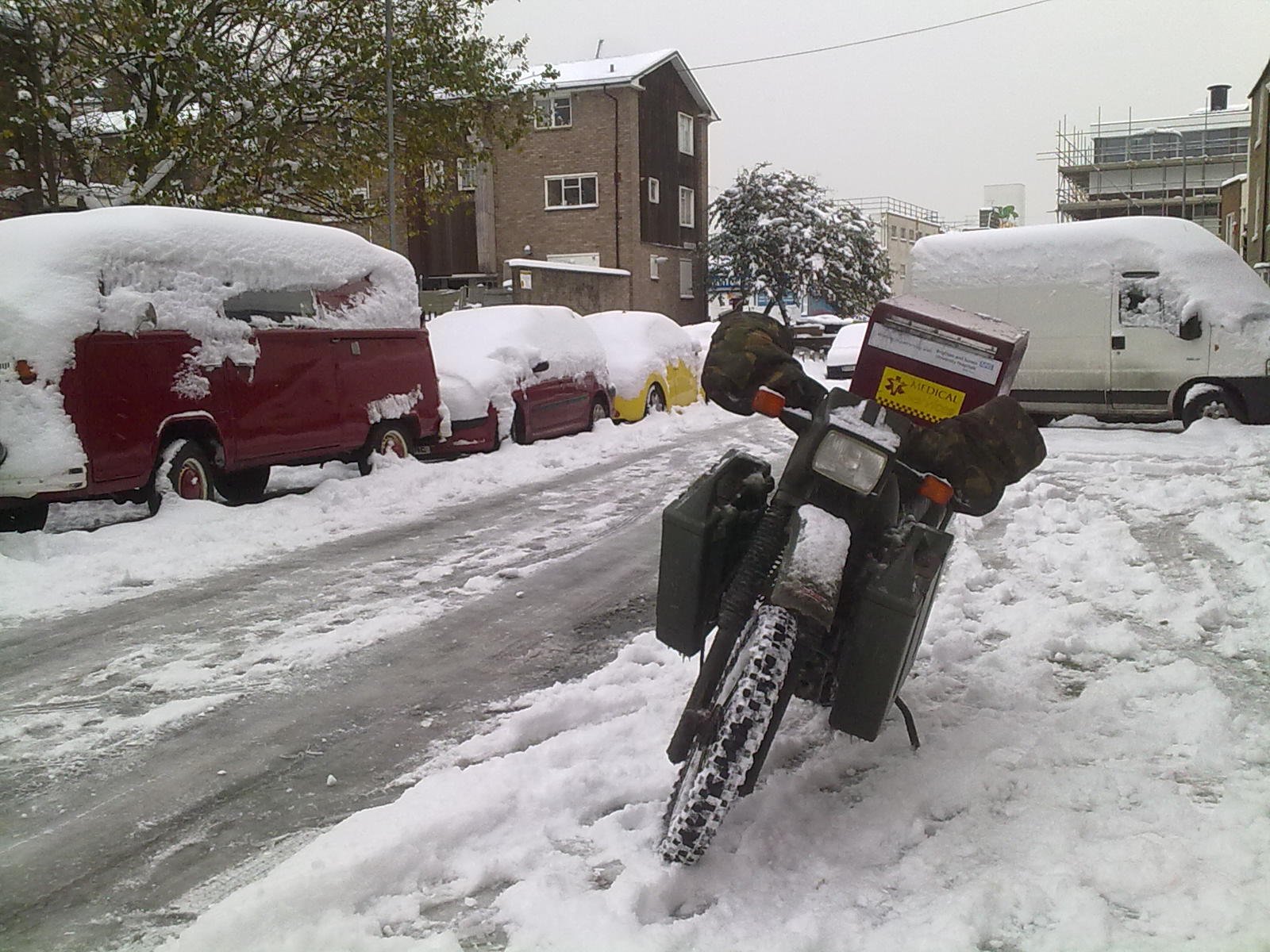 A Harley-Davidson MT350 being used in the snow